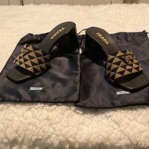 Prada Black and Tan Geometric Mules